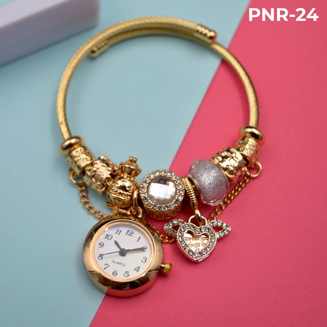 PNR  RELOJ PULSERA TIPO PANDORA DORADO